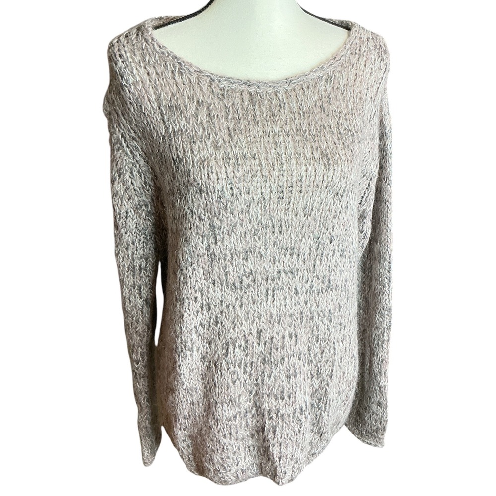 I Jeans by Buffalo Gray Knit Sweater Women XL Elbow Patch Mohair Shimmer Scoop